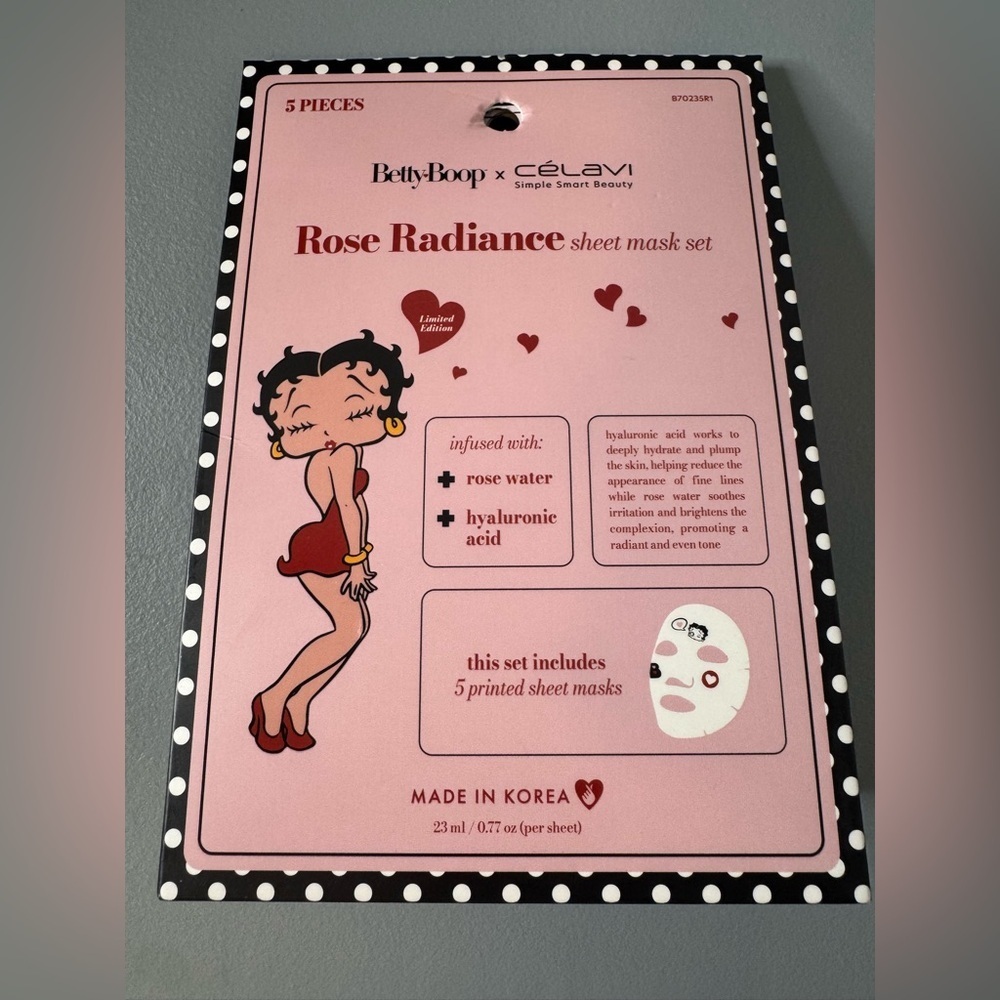 Betty Boop Rose Radiance Sheet Mask Set 5 masks rose water hyaluronic acid